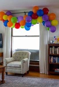 Balloon Garland on Curtain Rod